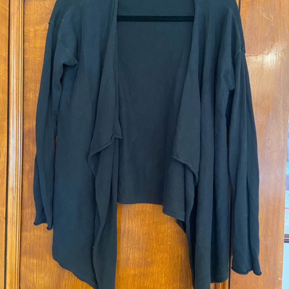 Black Open Front Asymmetrical Cardigan Sweater